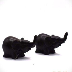 2 - Tiny Carved Wood Elephant Solid (Rare)